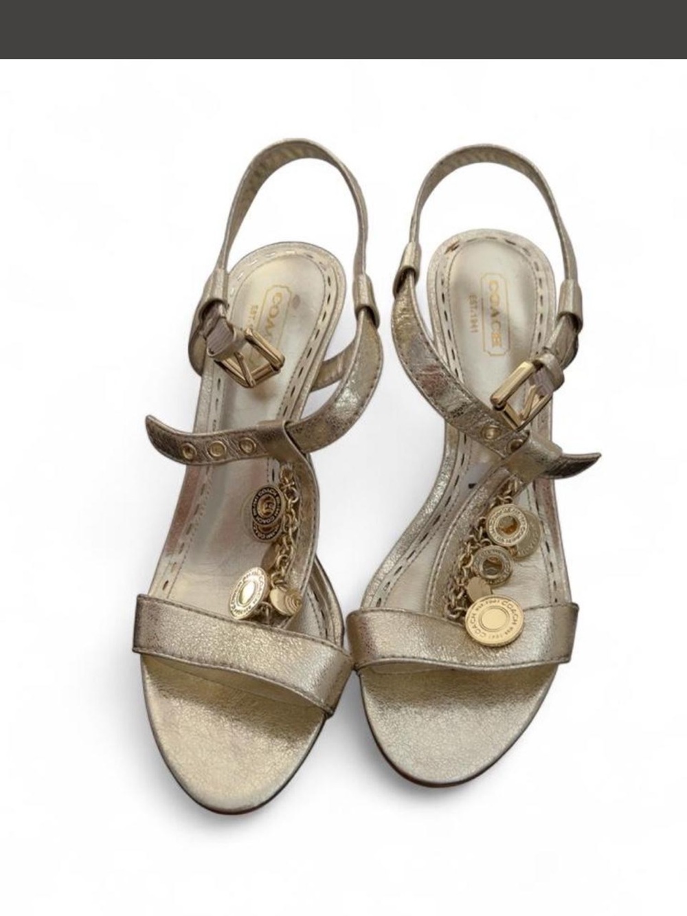 Coach Gold Charm Slingback Sandals